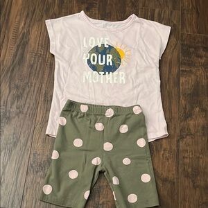 Pink Graphic Tee and Green Polka Dot Shorts Set